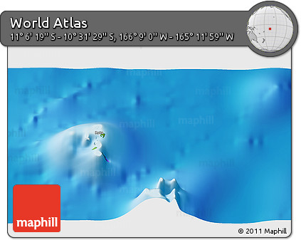 Physical 3D Map of the Area around 10° 48' 54" S, 165° 40' 30" W