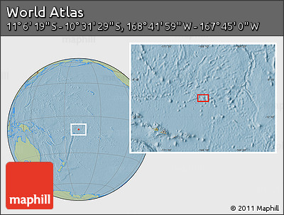 Savanna Style Location Map of the Area around 10° 48' 54" S, 168° 13' 29" W, hill shading