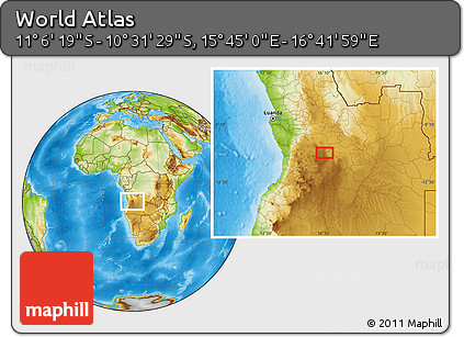 Physical Location Map of the Area around 10° 48' 54" S, 16° 13' 30" E