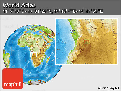 Physical Location Map of the Area around 10° 48' 54" S, 16° 13' 30" E