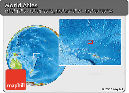 Physical Location Map of the Area around 10° 48' 54" S, 173° 19' 29" W