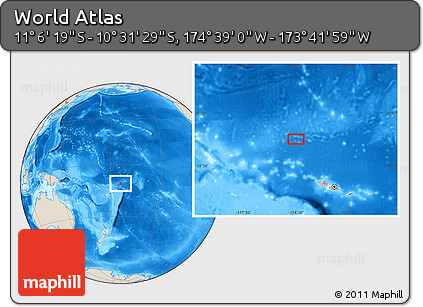 Shaded Relief Location Map of the Area around 10° 48' 54" S, 174° 10' 30" W