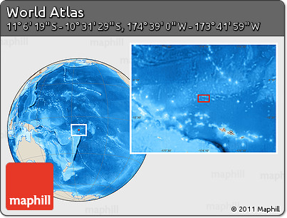 Shaded Relief Location Map of the Area around 10° 48' 54" S, 174° 10' 30" W
