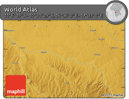 Physical Map of the Area around 10° 48' 54" S, 17° 4' 30" E