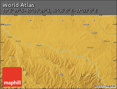 Physical Map of the Area around 10° 48' 54" S, 17° 4' 30" E