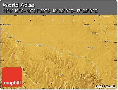 Physical Map of the Area around 10° 48' 54" S, 17° 4' 30" E