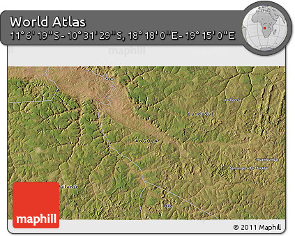 Satellite 3D Map of the Area around 10° 48' 54" S, 18° 46' 29" E