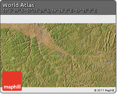 Satellite 3D Map of the Area around 10° 48' 54" S, 18° 46' 29" E