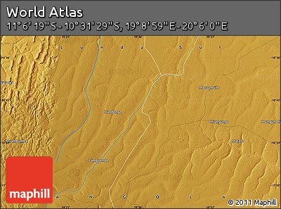 Physical Map of the Area around 10° 48' 54" S, 19° 37' 30" E