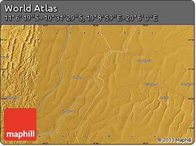 Physical Map of the Area around 10° 48' 54" S, 19° 37' 30" E
