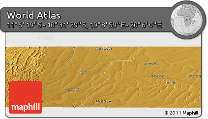 Physical Panoramic Map of the Area around 10° 48' 54" S, 19° 37' 30" E