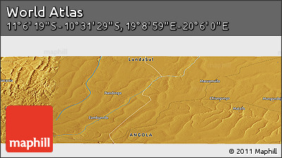 Physical Panoramic Map of the Area around 10° 48' 54" S, 19° 37' 30" E