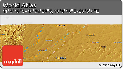 Physical Panoramic Map of the Area around 10° 48' 54" S, 19° 37' 30" E