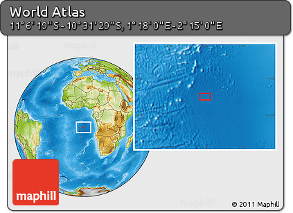 Physical Location Map of the Area around 10° 48' 54" S, 1° 46' 29" E