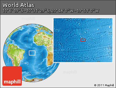 Physical Location Map of the Area around 10° 48' 54" S, 20° 19' 30" W