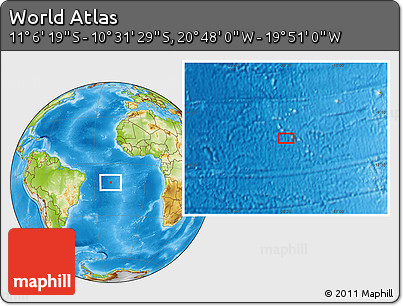 Physical Location Map of the Area around 10° 48' 54" S, 20° 19' 30" W