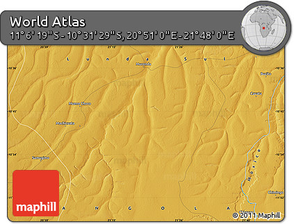 Physical Map of the Area around 10° 48' 54" S, 21° 19' 30" E