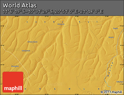 Physical Map of the Area around 10° 48' 54" S, 21° 19' 30" E