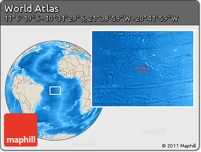 Shaded Relief Location Map of the Area around 10° 48' 54" S, 21° 10' 29" W