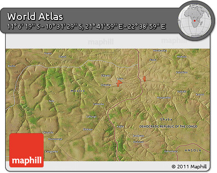 Satellite 3D Map of the Area around 10° 48' 54" S, 22° 10' 29" E