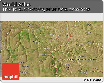 Satellite 3D Map of the Area around 10° 48' 54" S, 22° 10' 29" E