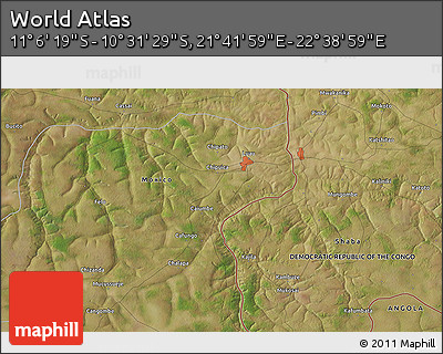 Satellite 3D Map of the Area around 10° 48' 54" S, 22° 10' 29" E