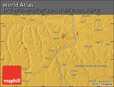 Physical Map of the Area around 10° 48' 54" S, 22° 10' 29" E