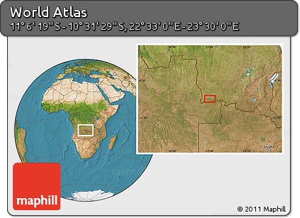 Satellite Location Map of the Area around 10° 48' 54" S, 23° 1' 29" E