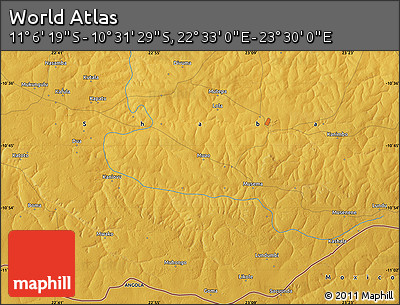 Physical Map of the Area around 10° 48' 54" S, 23° 1' 29" E