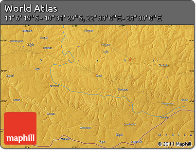 Physical Map of the Area around 10° 48' 54" S, 23° 1' 29" E