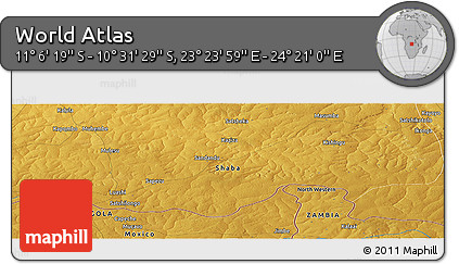 Physical Panoramic Map of the Area around 10° 48' 54" S, 23° 52' 30" E