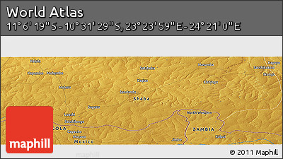 Physical Panoramic Map of the Area around 10° 48' 54" S, 23° 52' 30" E