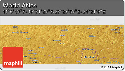 Physical Panoramic Map of the Area around 10° 48' 54" S, 23° 52' 30" E