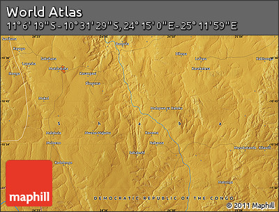 Physical Map of the Area around 10° 48' 54" S, 24° 43' 30" E