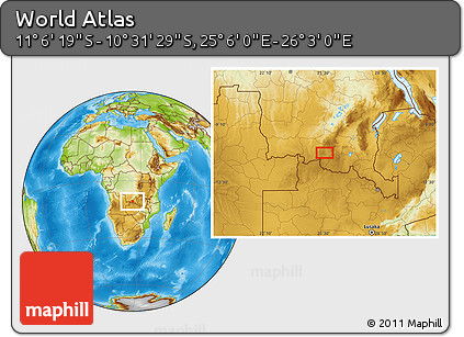 Physical Location Map of the Area around 10° 48' 54" S, 25° 34' 30" E