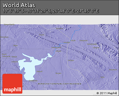 Political 3D Map of the Area around 10° 48' 54" S, 27° 16' 29" E