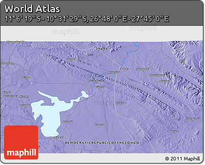 Political 3D Map of the Area around 10° 48' 54" S, 27° 16' 29" E