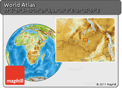 Physical Location Map of the Area around 10° 48' 54" S, 28° 58' 30" E