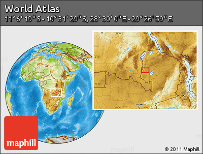 Physical Location Map of the Area around 10° 48' 54" S, 28° 58' 30" E