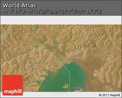 Satellite 3D Map of the Area around 10° 48' 54" S, 29° 49' 30" E