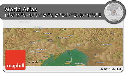 Satellite Panoramic Map of the Area around 10° 48' 54" S, 29° 49' 30" E