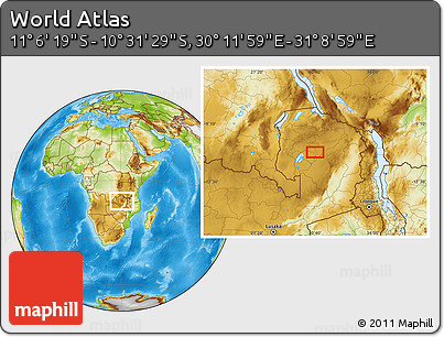 Physical Location Map of the Area around 10° 48' 54" S, 30° 40' 29" E