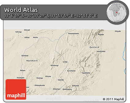 Shaded Relief 3D Map of the Area around 10° 48' 54" S, 32° 22' 30" E