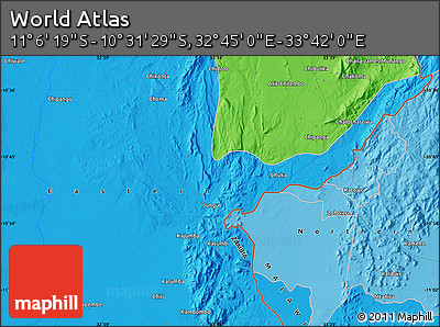 Political Map of the Area around 10° 48' 54" S, 33° 13' 30" E