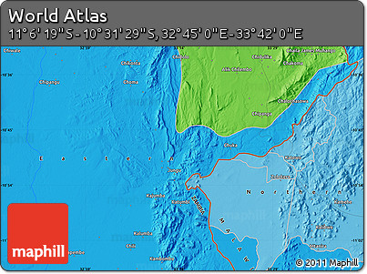 Political Map of the Area around 10° 48' 54" S, 33° 13' 30" E