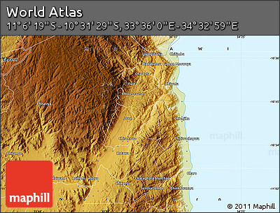 Physical Map of the Area around 10° 48' 54" S, 34° 4' 30" E
