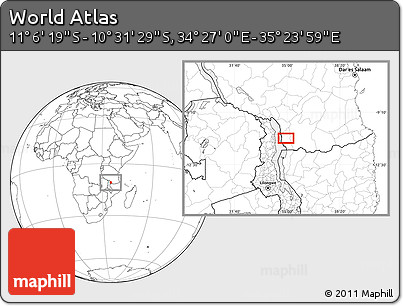 Blank Location Map of the Area around 10° 48' 54" S, 34° 55' 29" E
