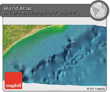 Satellite 3D Map of the Area around 10° 48' 54" S, 36° 28' 30" W
