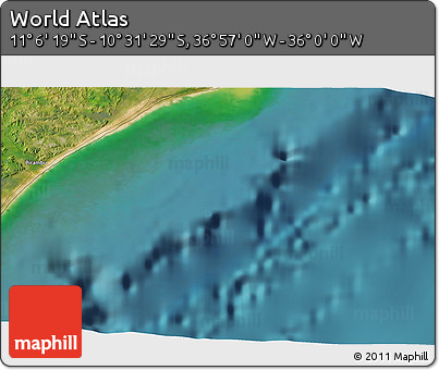 Satellite 3D Map of the Area around 10° 48' 54" S, 36° 28' 30" W