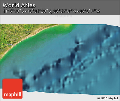 Satellite 3D Map of the Area around 10° 48' 54" S, 36° 28' 30" W